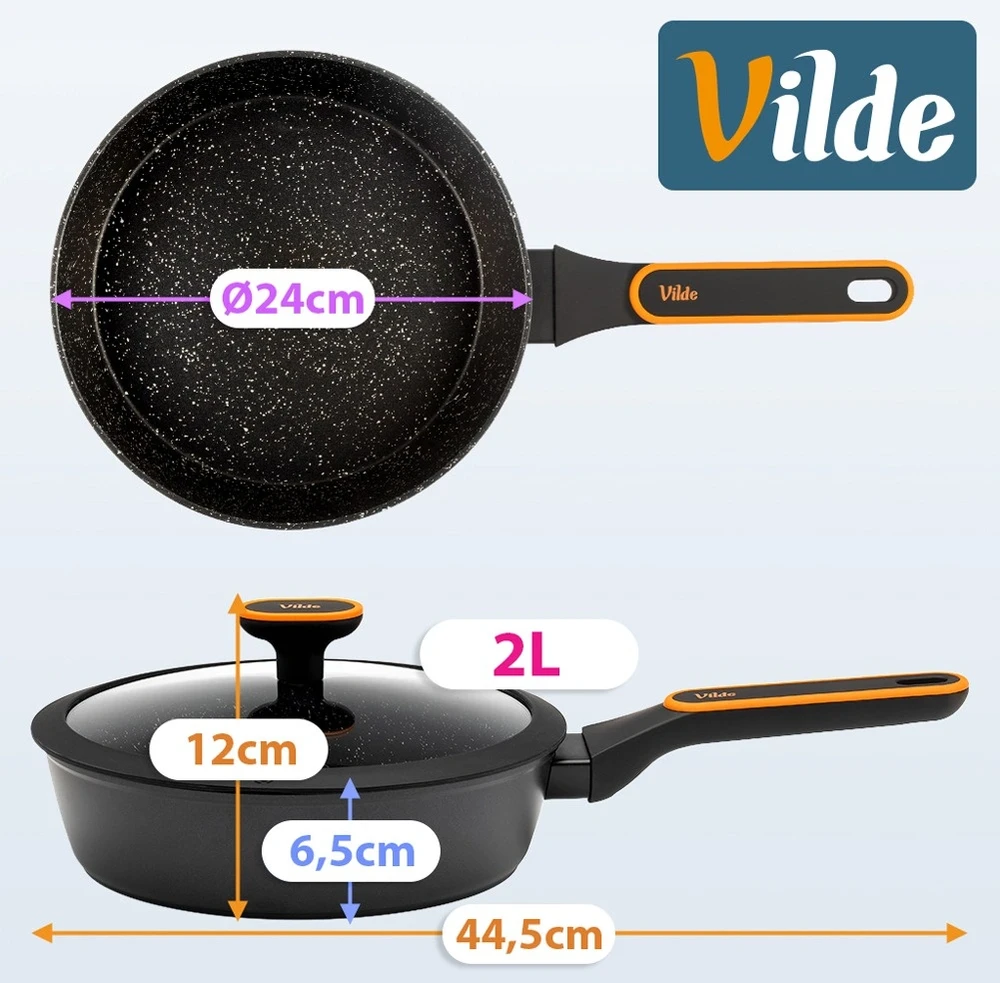 Keptuvė su granitine nelimpančia danga ir stikliniu dangčiu, juoda, Ø 24 cm