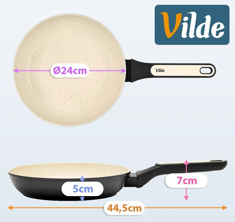 Keptuvė su granitine nepridegančia danga, indukcinei viryklei, smėlinė, 24 cm