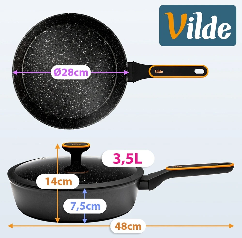 Keptuvė su nepridegančia granitine danga ir stikliniu dangčiu, juoda, Ø 28 cm
