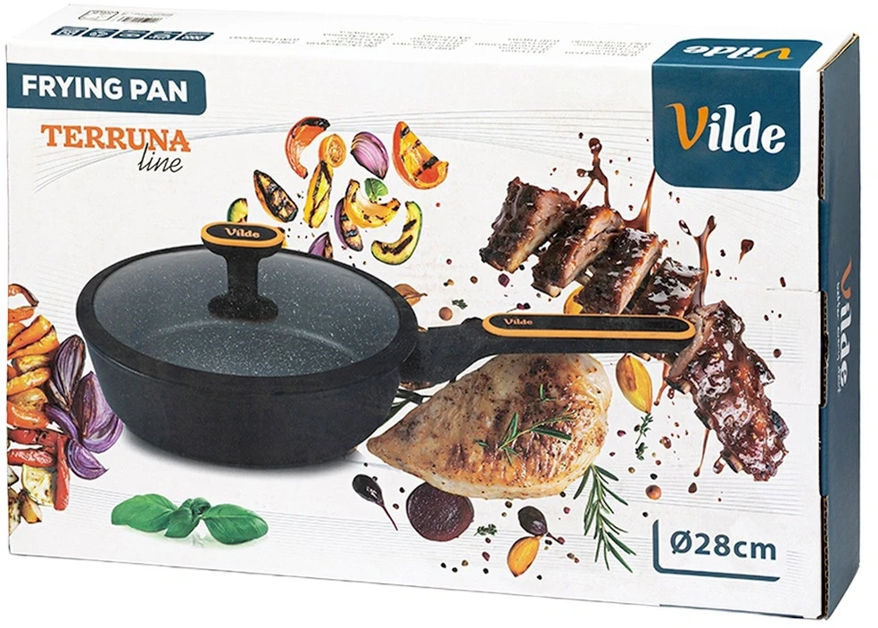 Keptuvė su nepridegančia granitine danga ir stikliniu dangčiu, juoda, Ø 28 cm