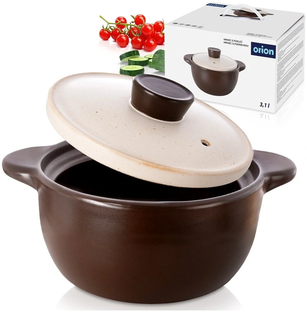 Keraminis puodas su dangčiu, rudas, 22 cm, 3 l