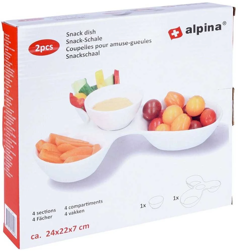 Mia Home Alpina Keraminis užkandžių dubenėlis 26x22 cm, baltas, su 3 skyriumi
