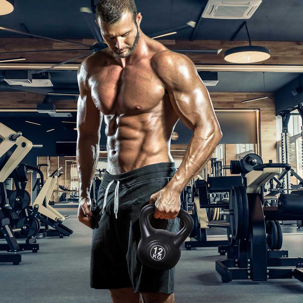 HOMCOM virdulinis svarmuo (kettlebell) 12 kg, smėliu užpildytas svarmuo pradedantiesiems, juodas