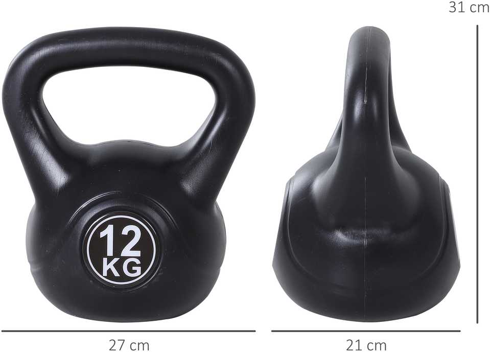 HOMCOM virdulinis svarmuo (kettlebell) 12 kg, smėliu užpildytas svarmuo pradedantiesiems, juodas