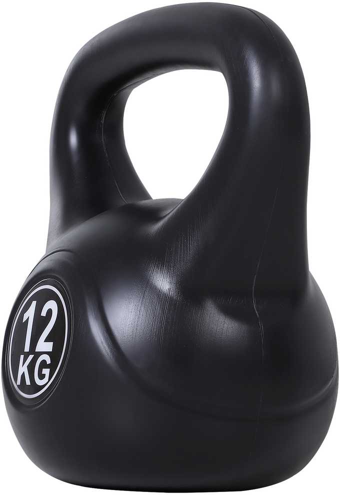 HOMCOM virdulinis svarmuo (kettlebell) 12 kg, smėliu užpildytas svarmuo pradedantiesiems, juodas