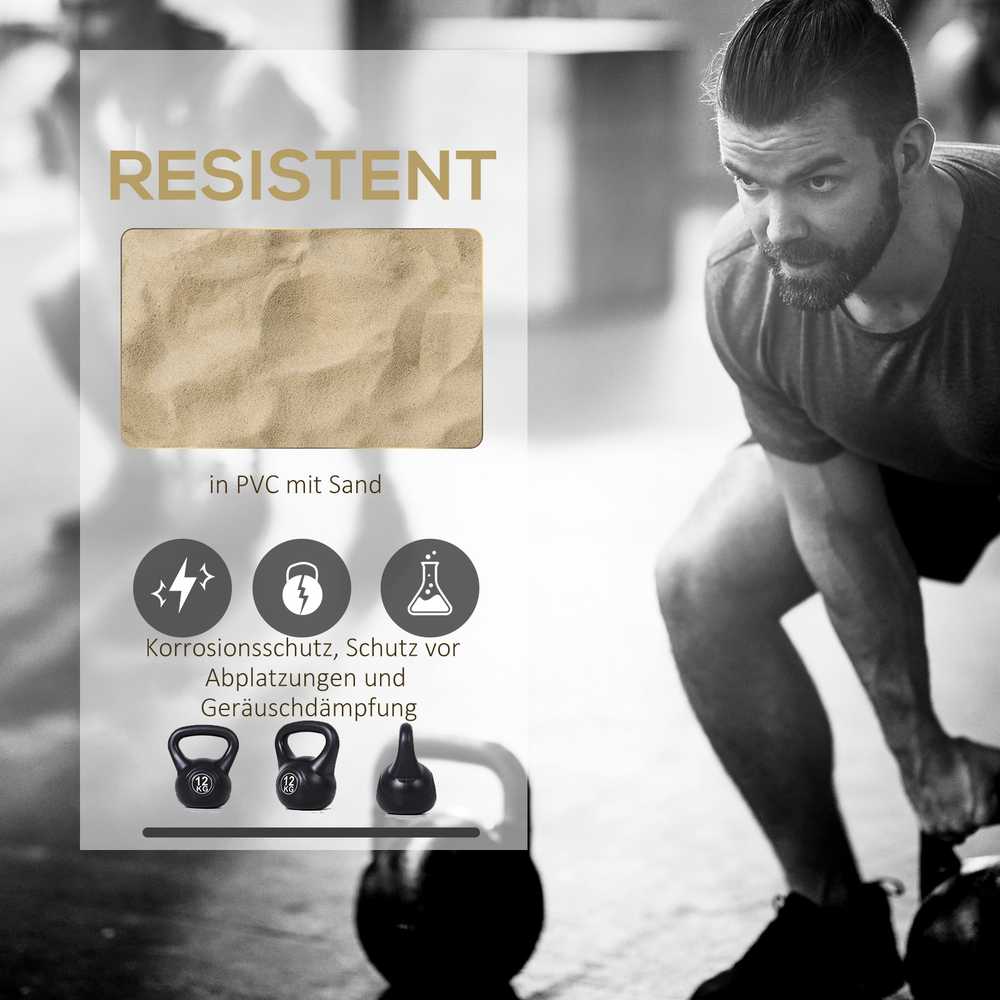 HOMCOM virdulinis svarmuo (kettlebell) 12 kg, smėliu užpildytas svarmuo pradedantiesiems, juodas