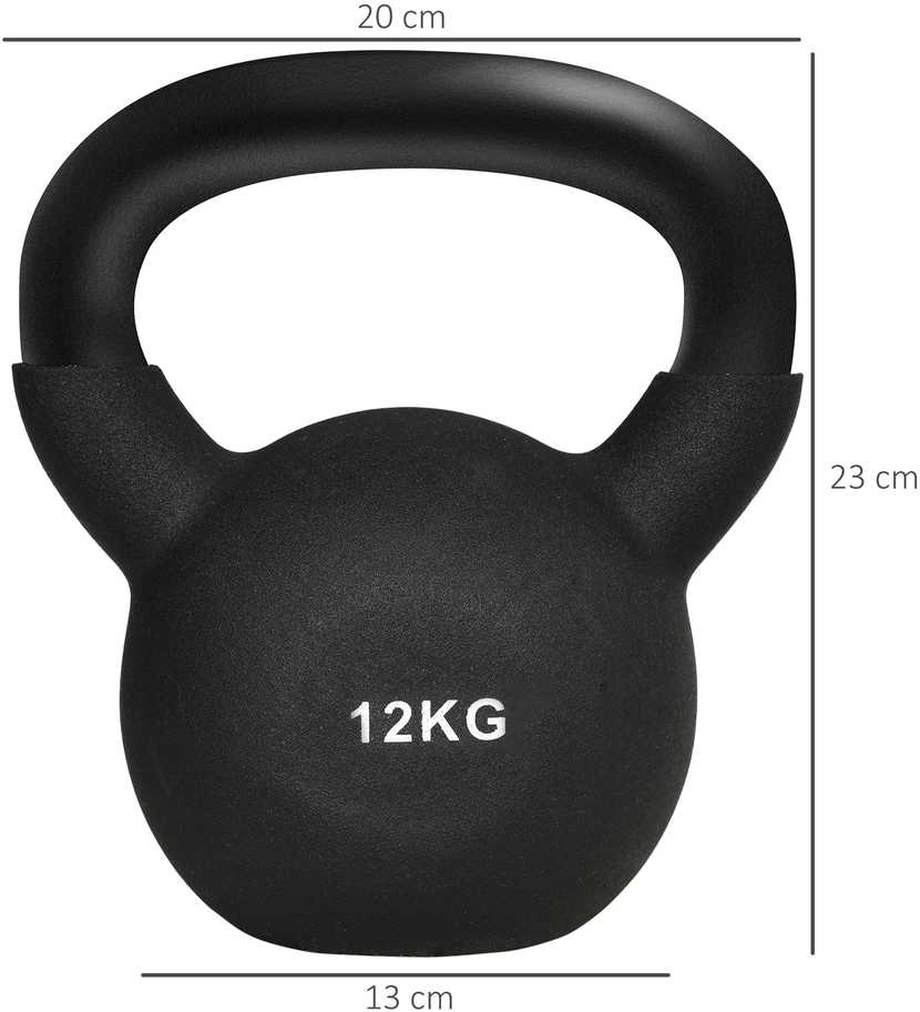 HOMCOM kamuolio hantelis iš ketaus neopreno dangos, apsaugantis grindis, sūpynės hantelis juodas 12 KG