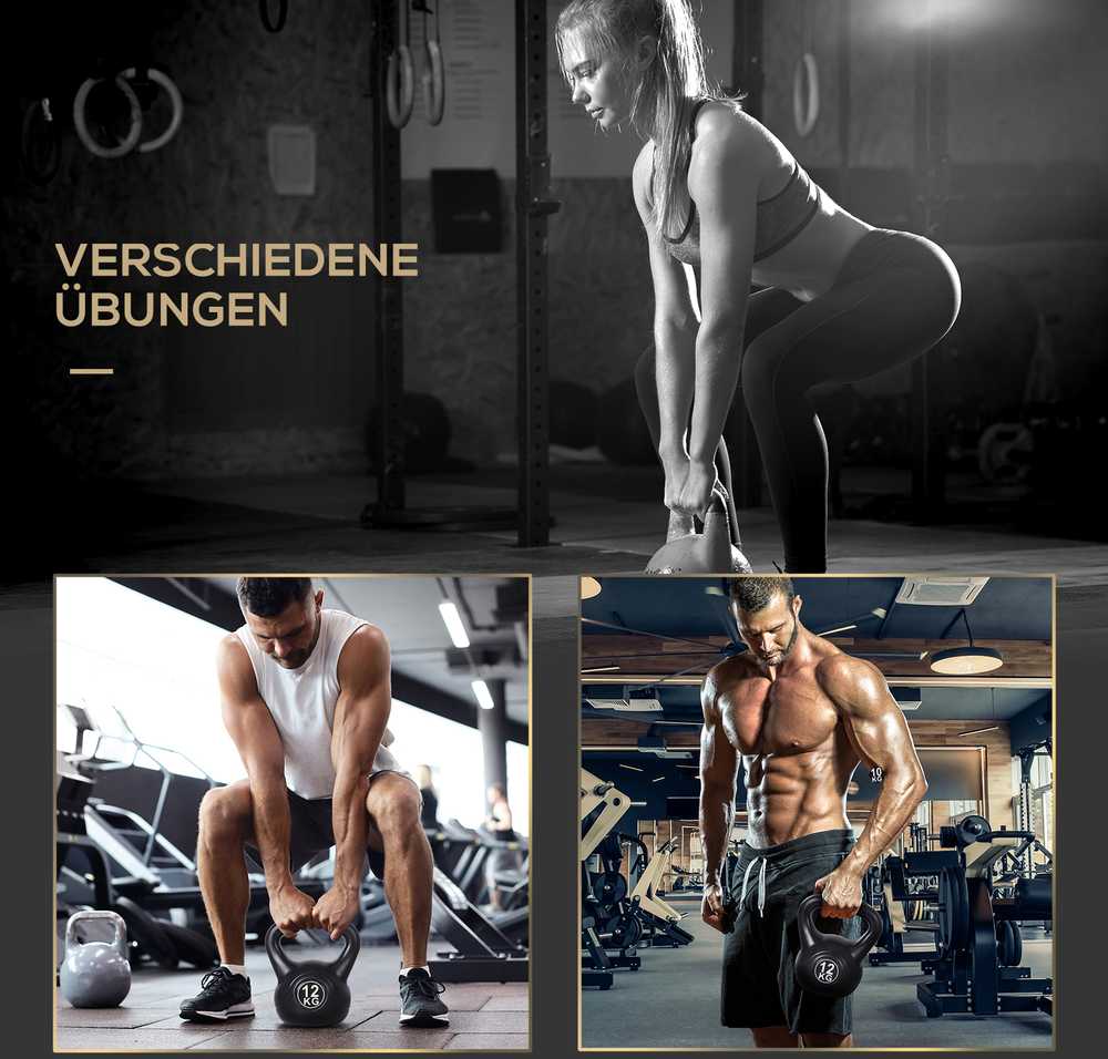 HOMCOM virdulinis svarmuo (kettlebell) 12 kg, smėliu užpildytas svarmuo pradedantiesiems, juodas
