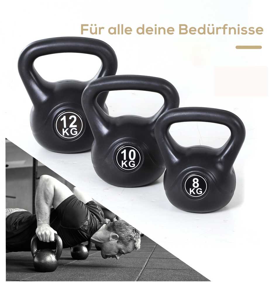 HOMCOM virdulinis svarmuo (kettlebell) 12 kg, smėliu užpildytas svarmuo pradedantiesiems, juodas