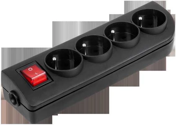 Elgotech Prailginimo laido lizdas x 4 su įžeminimu ir jungikliu, juodas GN-40W-2