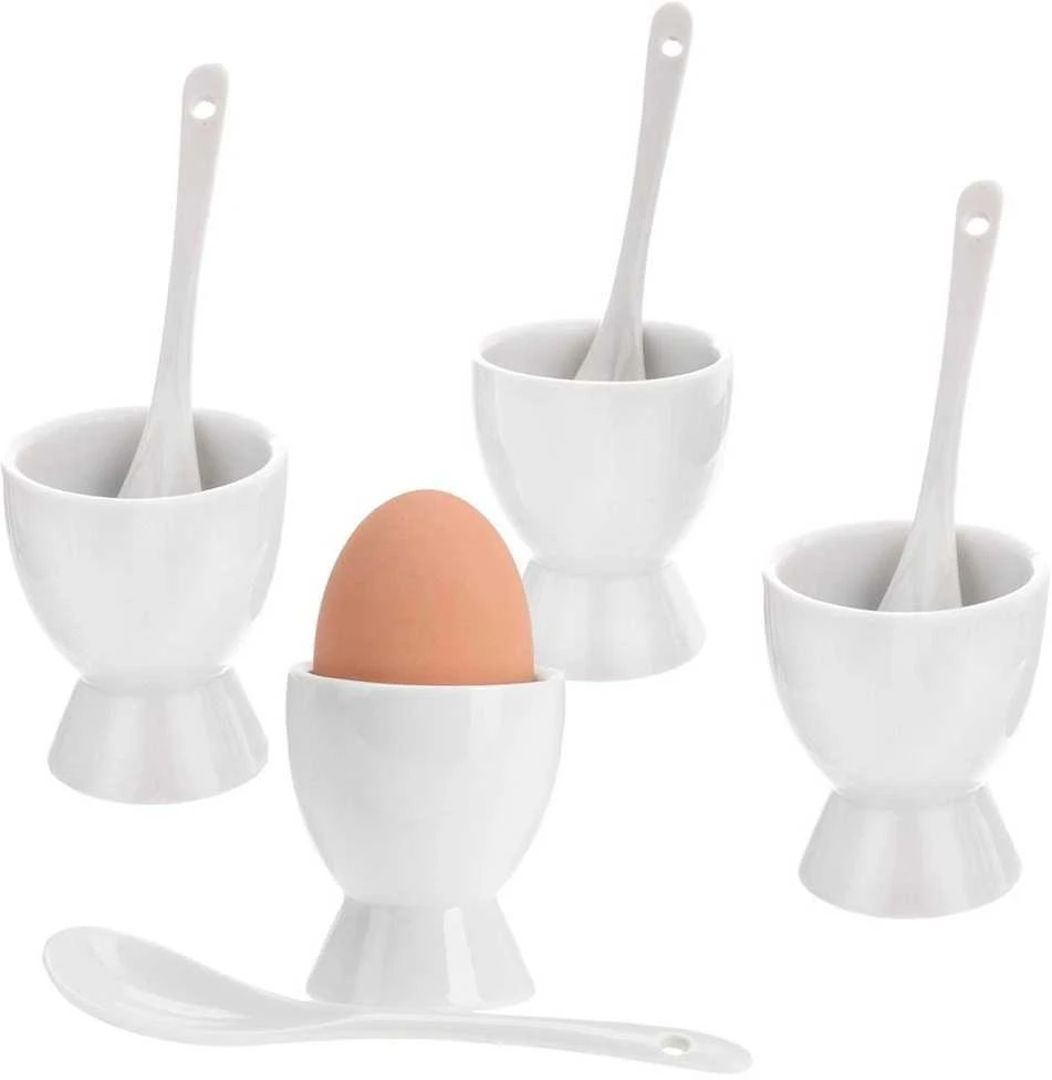 Excellent Houseware Indeliai kiaušiniams su šaukšteliais 4 vnt.iš porceliano
