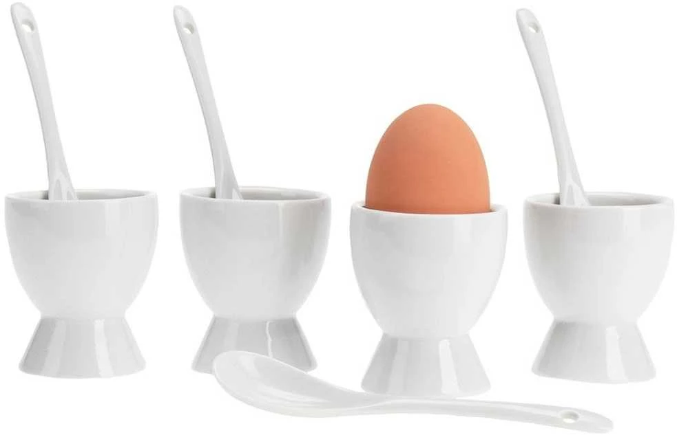 Excellent Houseware Indeliai kiaušiniams su šaukšteliais 4 vnt.iš porceliano