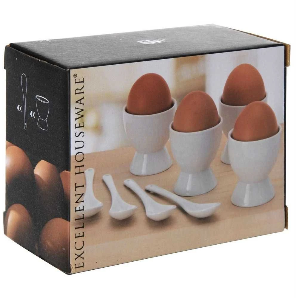 Excellent Houseware Indeliai kiaušiniams su šaukšteliais 4 vnt.iš porceliano