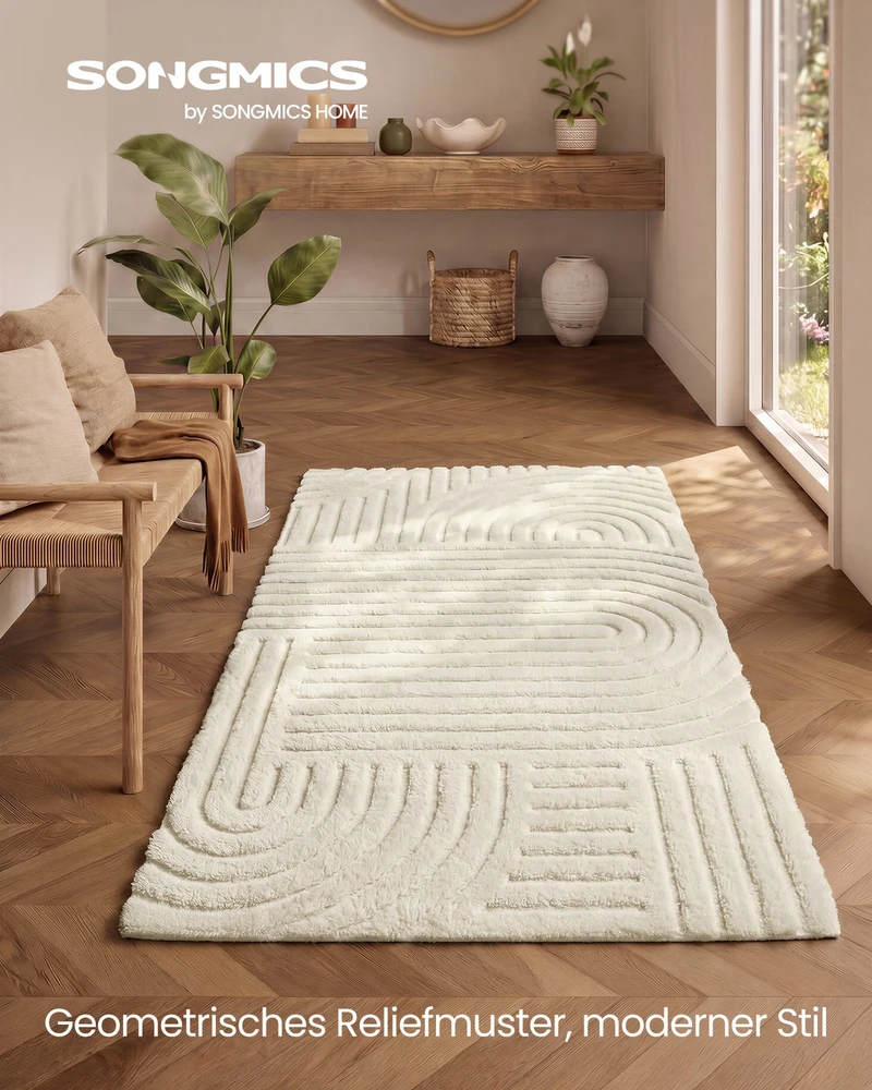 Songmics Kilimas 3D, neslystantis, kreminės baltos spalvos, 150 × 80 cm