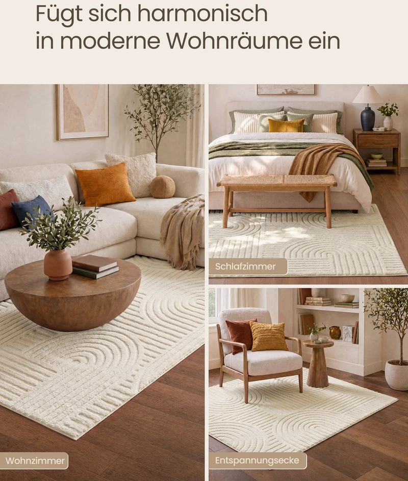 Songmics Kilimas 3D, skalbiamas skalbyklėje, kreminės baltos spalvos, 170 × 120 cm