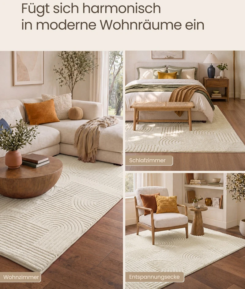 Songmics Kilimas, kreminės baltos spalvos, 230 × 160 cm