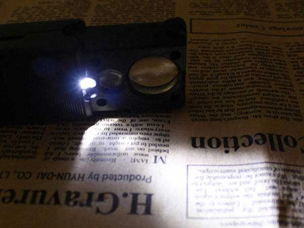 Kišeninis juvelyrinis padidinimo stiklas su LED ir UV, 30x-21mm, 60x-12mm