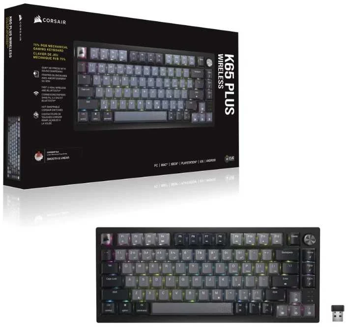 CORSAIR K65 Plus Belaidė mechaninė klaviatūra RGB LED pašvietimas Corsair MX Raudona