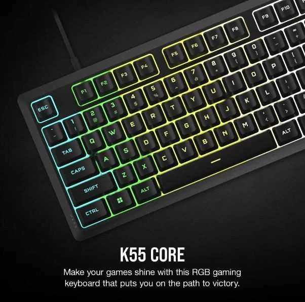 CORSAIR K55 CORE RGB Klaviatūra žaidimams RGB LED pašvietimas Juodas