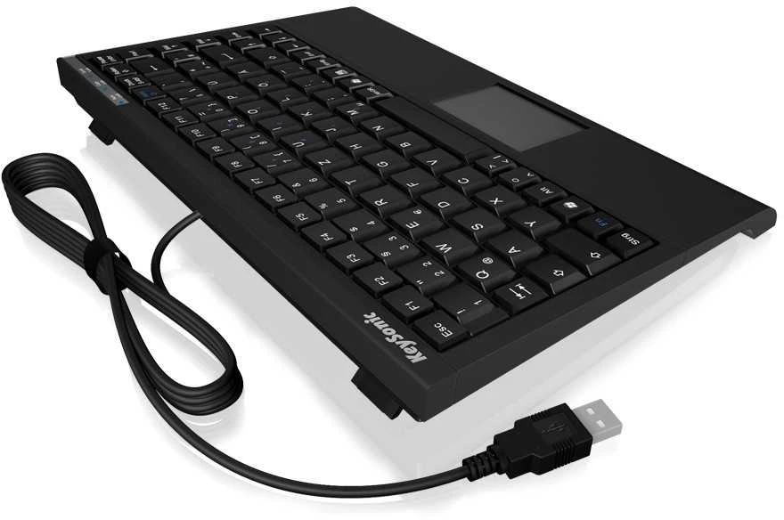 Icy Box KeySonic Mini klaviatūra, smart touchpad, USB 2.0, Juodas
