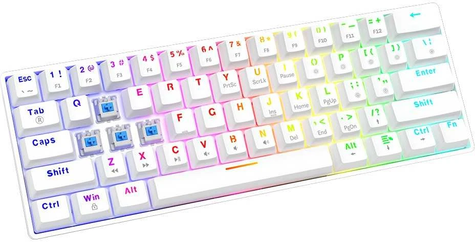 Mėlyna Klaviatūra žaidimams Savio Whiteout X2 Outemu Mėlyna su laidu mechaninė su pašvietimu balta