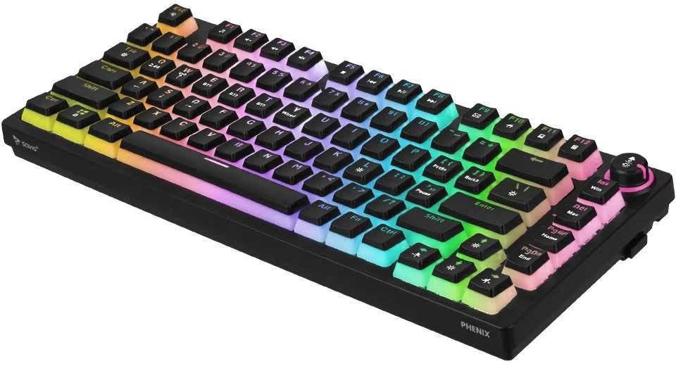 Klaviatūra žaidimams Savio Phenix Gateron Raudona Pro Pudding belaidė mechaninė su pašvietimu juoda