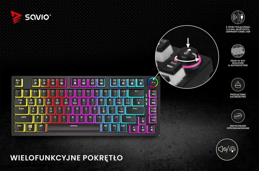 Klaviatūra žaidimams Savio Phenix Gateron Raudona Pro Pudding belaidė mechaninė su pašvietimu juoda