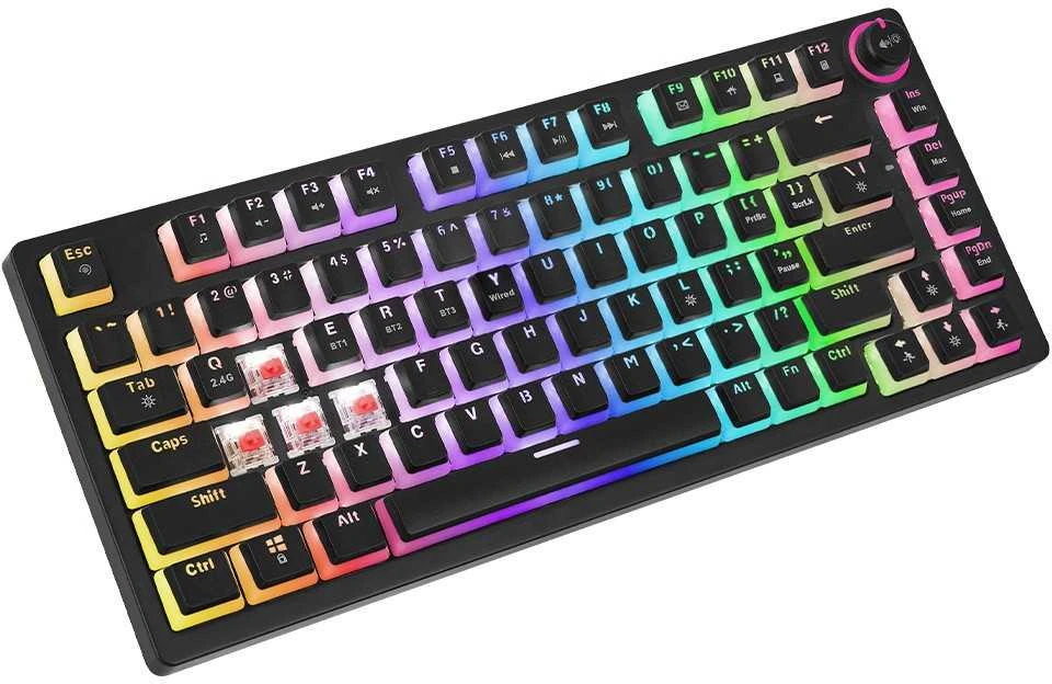 Klaviatūra žaidimams Savio Phenix Gateron Raudona Pro Pudding belaidė mechaninė su pašvietimu juoda