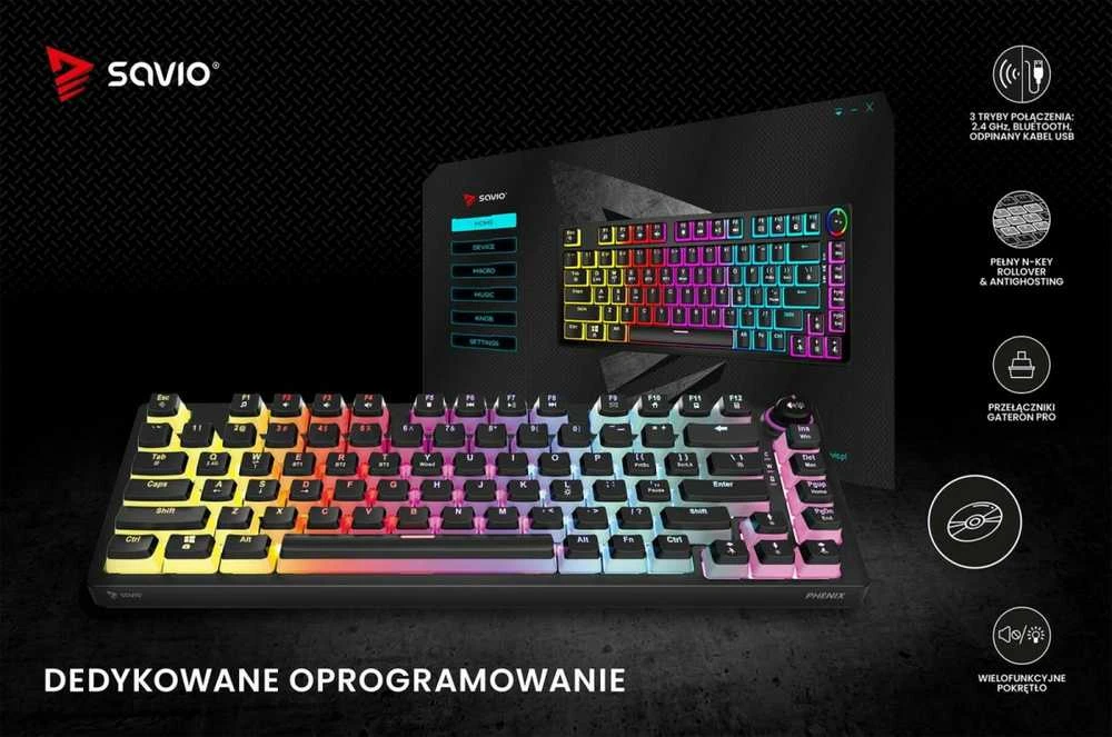 Klaviatūra žaidimams Savio Phenix Gateron Raudona Pro Pudding belaidė mechaninė su pašvietimu juoda