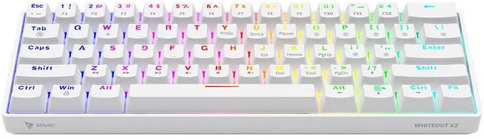 Klaviatūra žaidimams Savio Whiteout X2 Outemu Brown su laidu mechaninė su pašvietimu balta