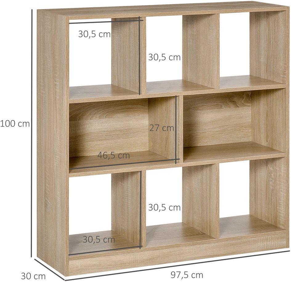 HOMCOM knygų lentyna, natūralaus atspalvio, 3 aukštų laikymo lentyna, biuro lentyna, ekspozicinė lentyna namų biurui/svetainei, 97,5x30x100cm (Ekspozicinė prekė) (Ekspozicinė prekė)