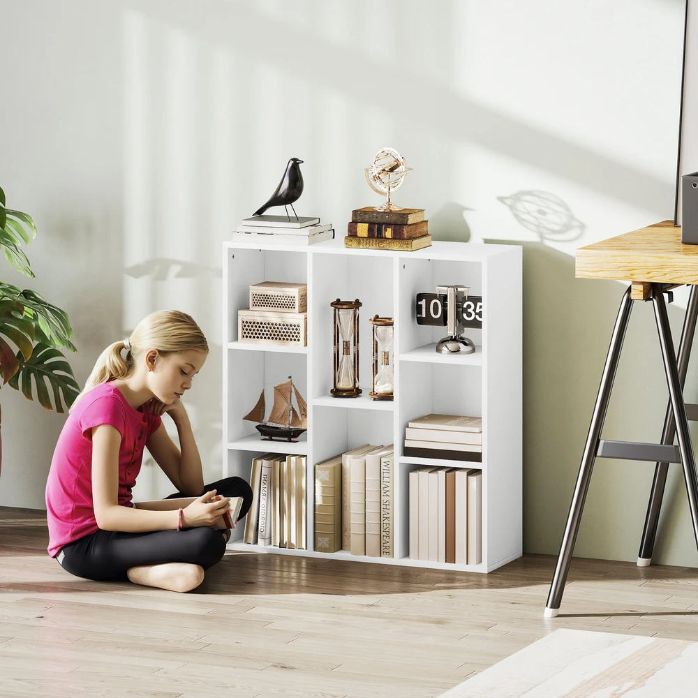 HOMCOM knygų lentyna, pastatoma lentyna su 8 skyriais, universali lentyna svetainei, miegamajam, biurui, balta
