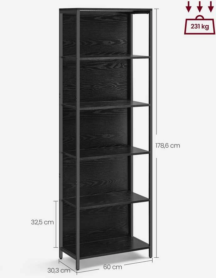 Songmics Vasagle 6 lygių knygų spinta su šviestuvais 30,3 x 60 x 178,6 cm