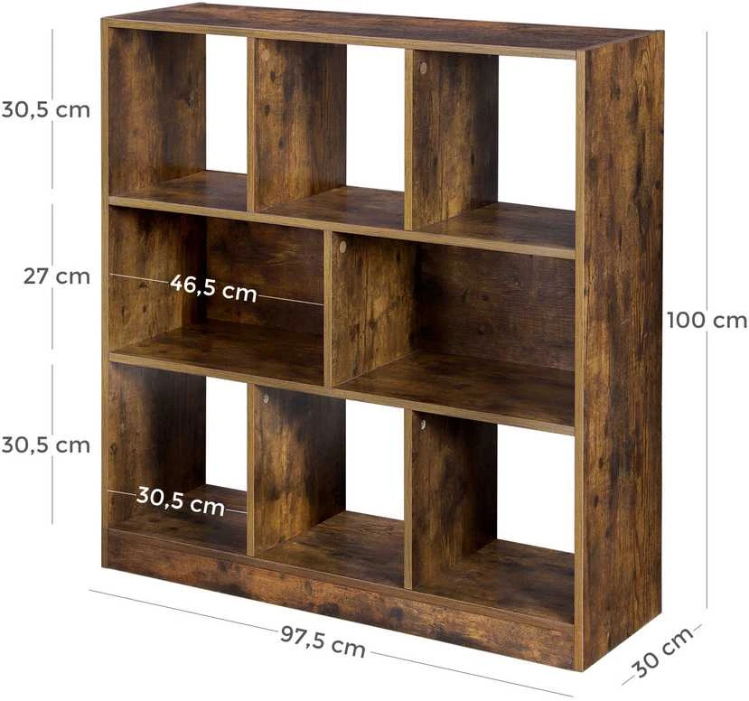 Songmics Vasagle Knygų spinta 97,5 x 30 x 100 cm 8 skyriai Vintage