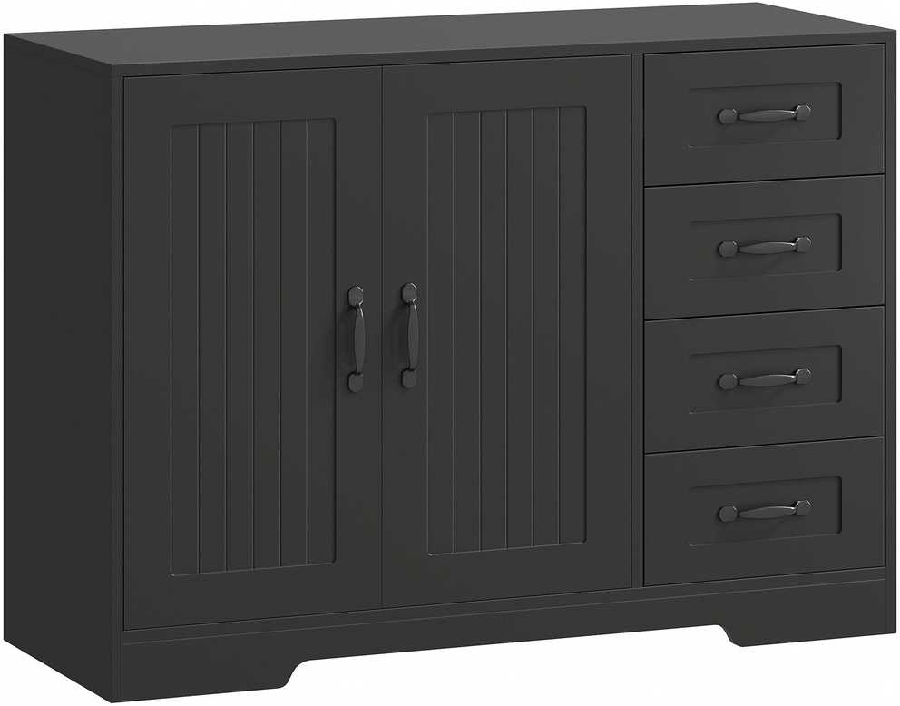 HOMCOM komoda, bufetas, modernaus stiliaus, 4 stalčiai, 1 spintelė, 105 x 40 x 76 cm, juoda