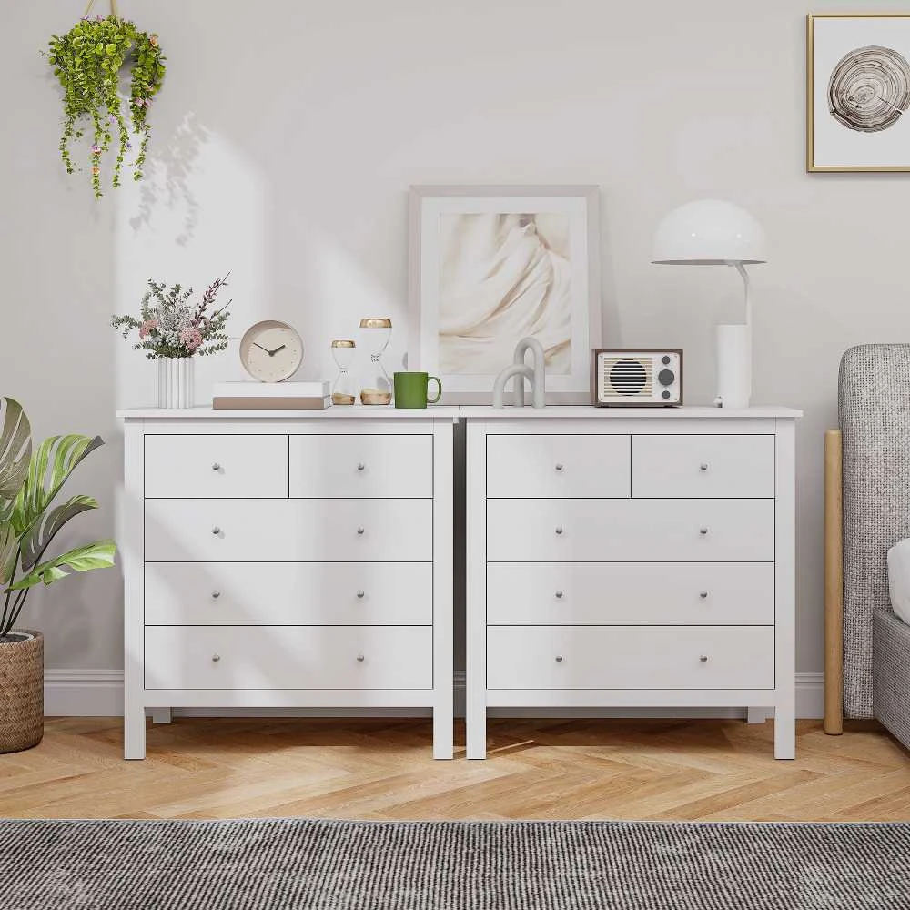 HOMCOM Komoda su stalčiais Komoda su 5 stalčiais Komoda su stalčiais su priešpriešiais Miegamasis Svetainė Balta 79x39,5x80,5cm
