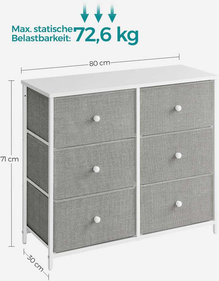 Songmics Dresser 6 medžiaginiai stalčiai su metaliniu rėmeliu