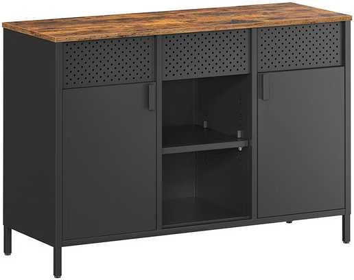 Songmics Dvigubų durelių sandėliavimo spintelė vintage ruda-matinė juoda