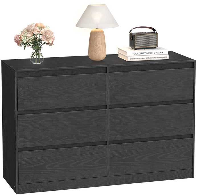 Songmics Komoda su šešiomis stalčiais, 40x119,4x75 cm, juoda