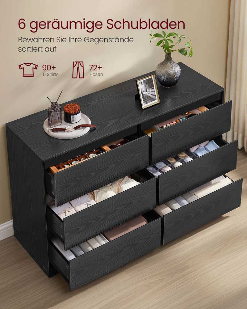 Songmics Komoda su šešiomis stalčiais, 40x119,4x75 cm, juoda