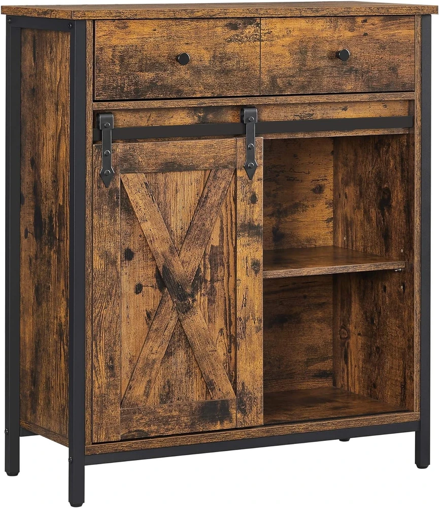 Leobert Komoda su slankiosiomis durelėmis ir 2 stalčiais,ruda / juoda, 70 × 30 × 80 cm