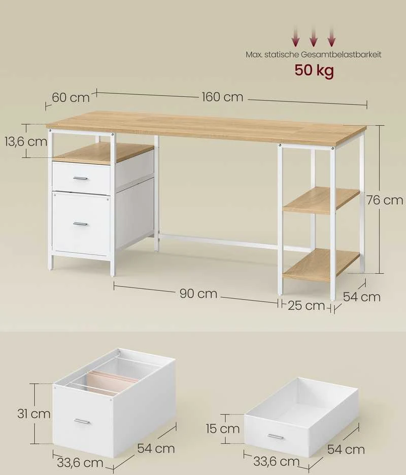 Songmics Kompiuterinis stalas 160 x 60 x 76 cm