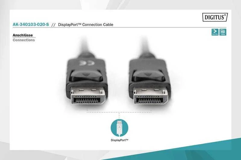 Assmann Electronic ASSMANN laidas Displayport DP/St - DP/St 2m AWG32 2xekranuotas juodas