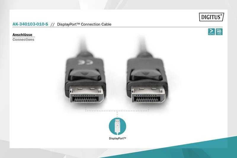 Assmann Electronic ASSMANN DisplayPort prijungimo kabelis DP M/M 1.0m su blokavimu DP 1.1 atitinka bl