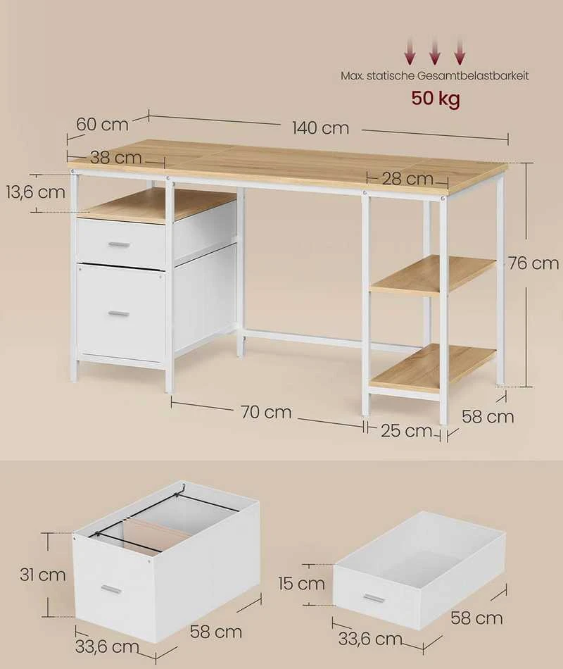 Songmics Kompiuterio stalas 140 × 60 × 76 cm