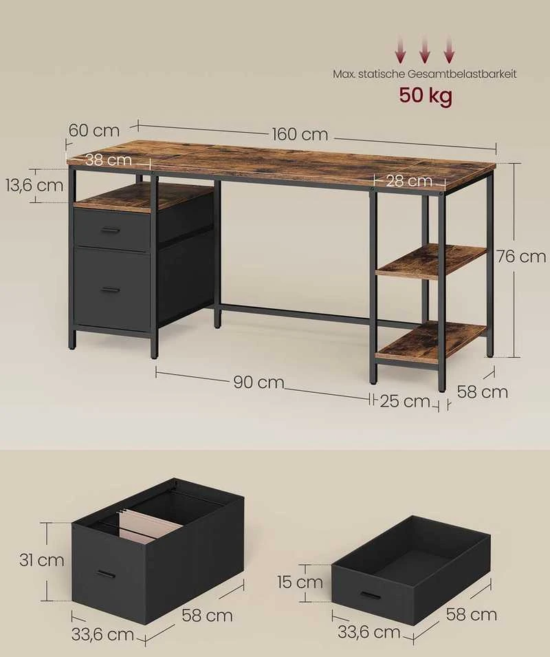 Songmics Kompiuterio stalas 60 × 160 × 76 cm