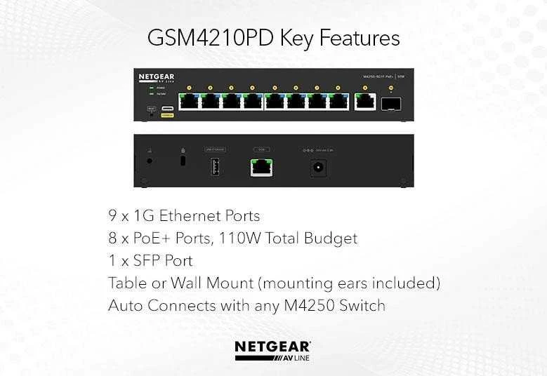 Šakotuvas NETGEAR 10PT M4250-9G1F-POE+ valdomas jungiklis