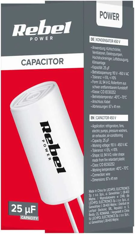 Rebel Kemot Variklio paleidimo kondensatorius 25uF 450V