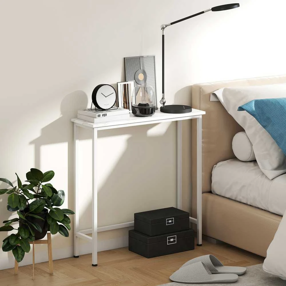 HOMCOM konsolinis stalas prieškambario stalas su reguliuojamais kojelėmis, apsauga nuo apsivertimo 75 x 24 x 76 cm mažam kambariui baltas