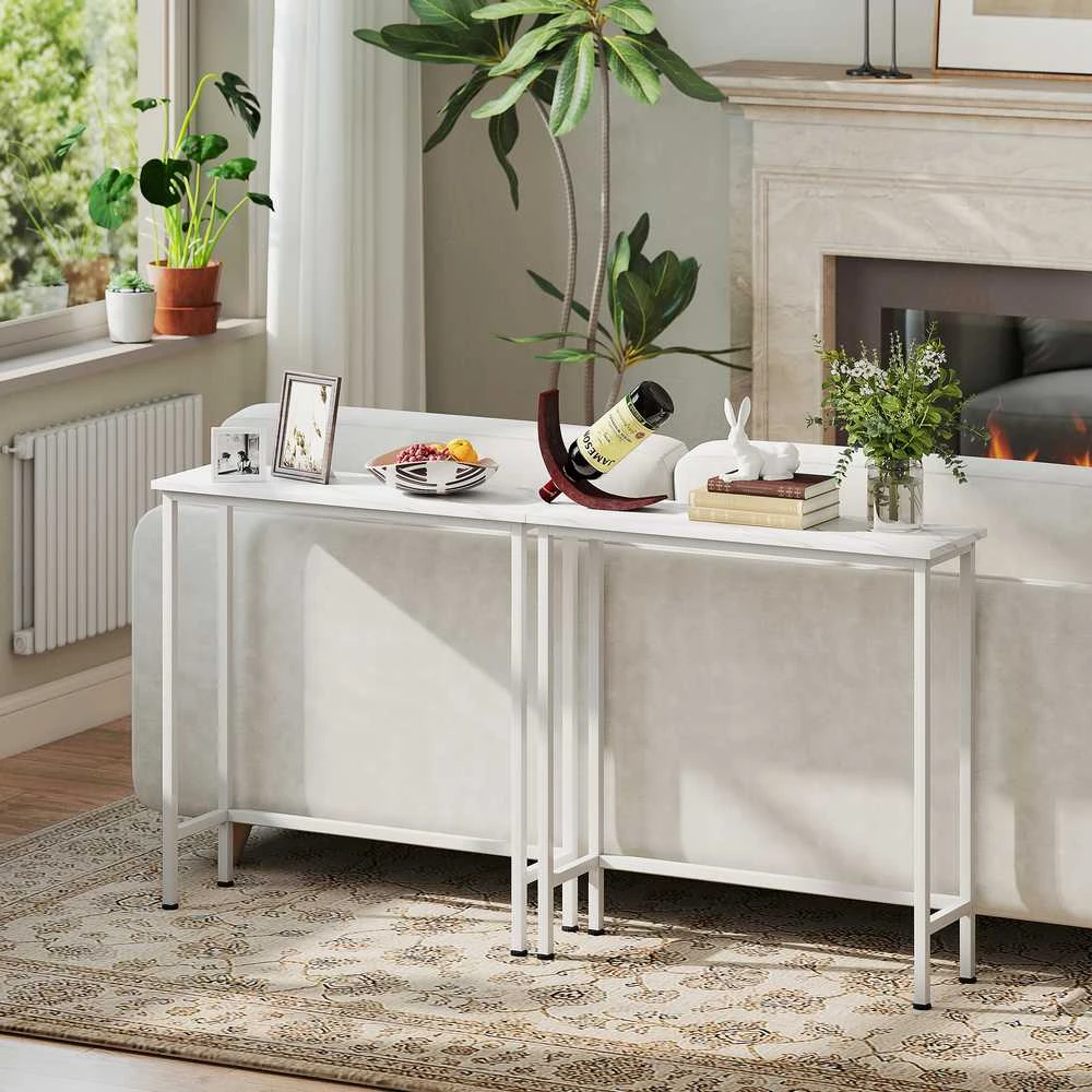 HOMCOM konsolinis stalas prieškambario stalas su reguliuojamais kojelėmis, apsauga nuo apsivertimo 75 x 24 x 76 cm mažam kambariui baltas